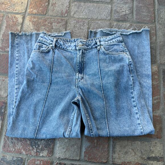 MNG Cropped Jeans Seam Front Wide Leg SIze 8 - Picture 2 of 6